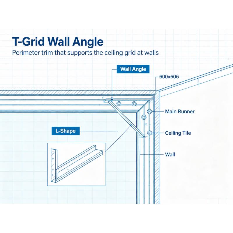 T-grid wall angle perimeter installation diagram