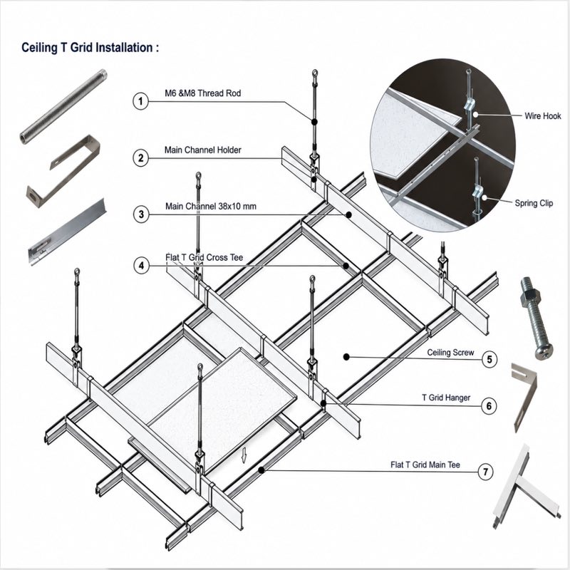 Flat T Grid ceiling installation diagram